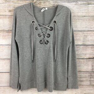 Cable & Gauge Grommet Lace Up Hoodie Gray